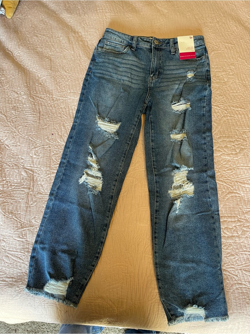SO Women's Distressed Boyfriend Jeans - Dark Blue